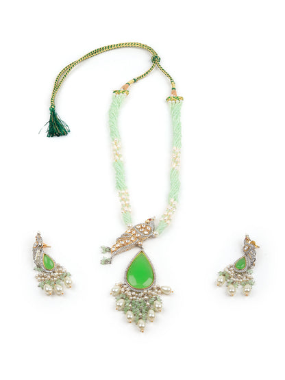 Rajwada Women Shades Of Green Long Necklace Set