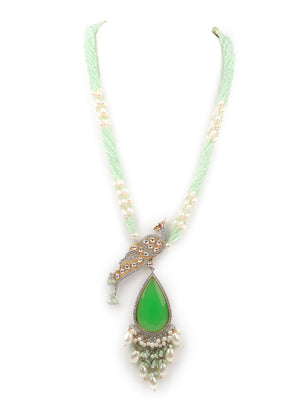 Rajwada Women Shades Of Green Long Necklace Set