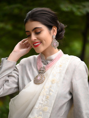 Rajwada Women Pink Antique Long Necklace Set