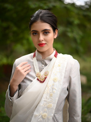 Rajwada Women Gorgeous White And Red Long Necklace Set