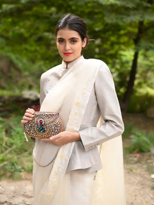 Rajwada Women Bronze Colored Metal Clutch