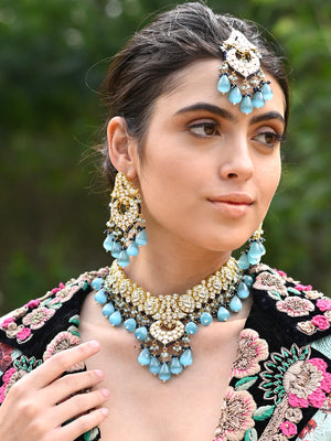 Rajwada Women Shades Of Blue Choker Necklace Set
