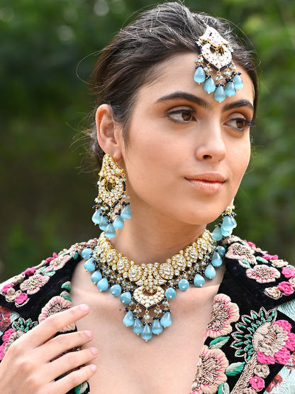 Rajwada Women Shades Of Blue Choker Necklace Set
