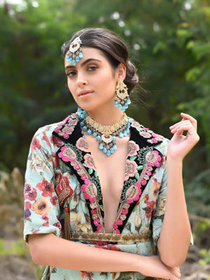 Rajwada Women Shades Of Blue Choker Necklace Set
