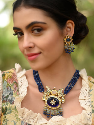 Rajwada Women Dark Blue Royal Long Necklace Set