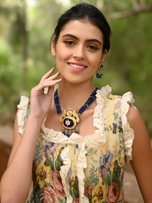 Rajwada Women Dark Blue Royal Long Necklace Set