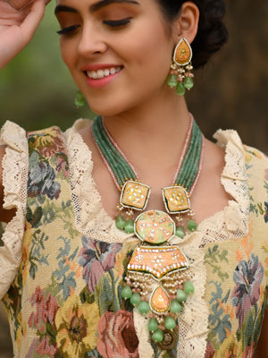 Rajwada Women Green Royal Meenakari Long Necklace Set