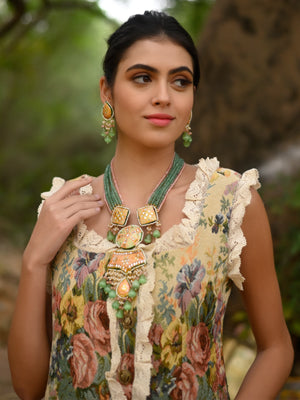 Rajwada Women Green Royal Meenakari Long Necklace Set