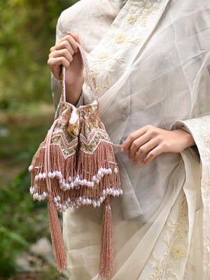 Rajwada Women Pink Tassel Potli Bag