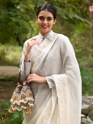 Rajwada Women Brown And Gold Tassel Potli Bag