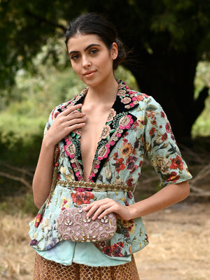 Rajwada Women Lilac Embroidered Velvet Clutch