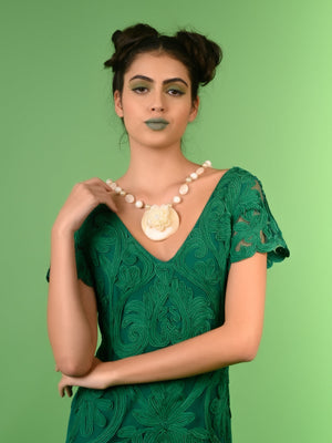 Rajwada Women Flower Embedded White Long Necklace