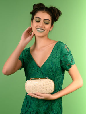 Rajwada Women Gold Embroidered Bridal Clutch
