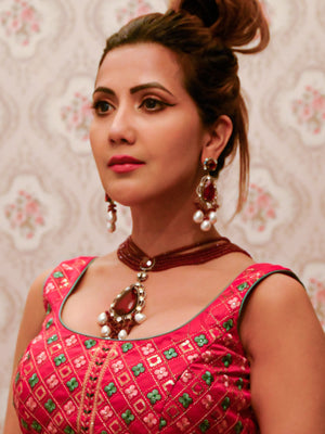 Rajwada Women Red Beads Choker Set