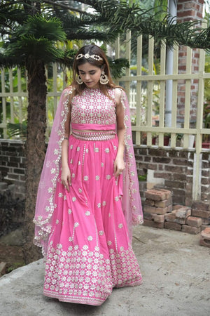Rajwada Women Pink Stunning Semi Stitched Lehenga With Unstitched Blouse