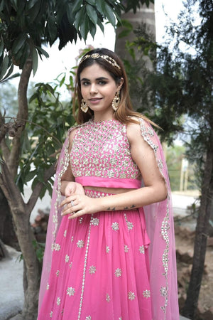 Rajwada Women Pink Stunning Semi Stitched Lehenga With Unstitched Blouse