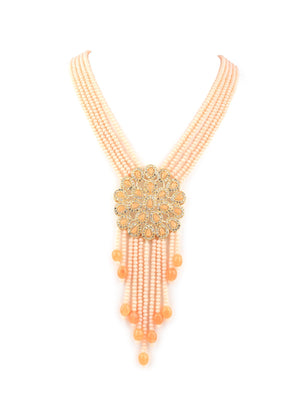 Rajwada Women Designer Peach Long Necklace Set