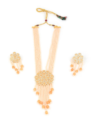Rajwada Women Designer Peach Long Necklace Set