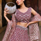Rajwada - Brown Mirror Work Semi Stitched Lehenga with Unstitched Blouse