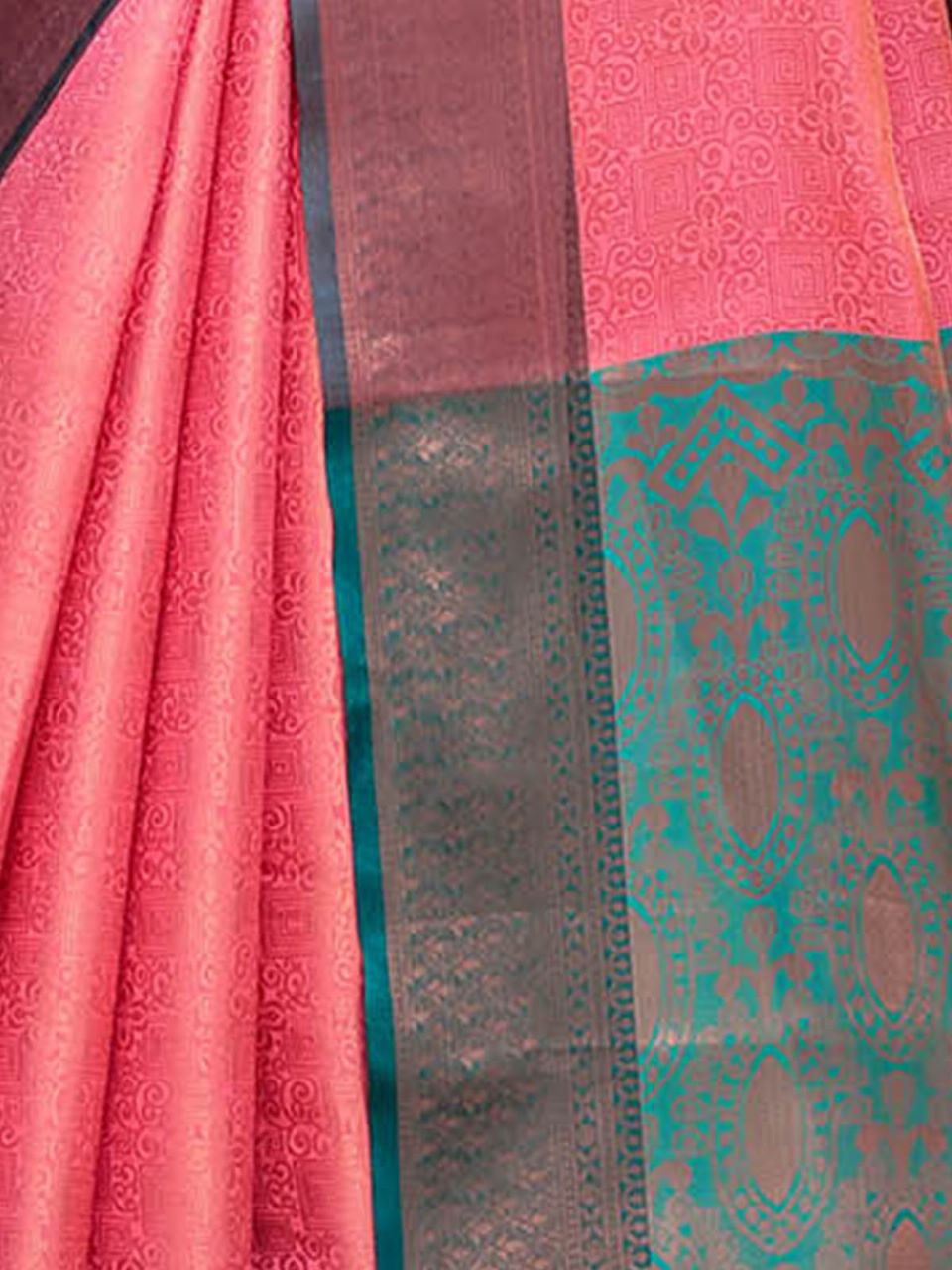 Orange Silk Blend Woven Saree With Unstitched Blouse