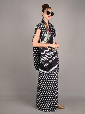 Rajwada Women Black Digital Printed Satin Saree With Unstitched Blouse