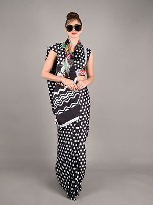 Rajwada Women Black Digital Printed Satin Saree With Unstitched Blouse