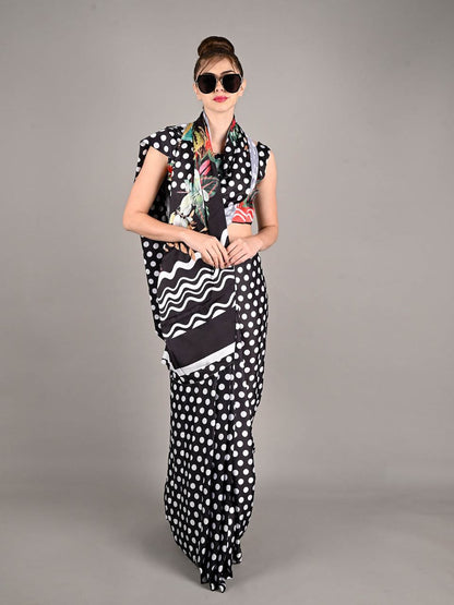 Rajwada Women Black Digital Printed Satin Saree With Unstitched Blouse