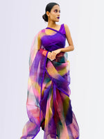 Multicolor Organza Saree With Stitched Blouse