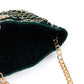 Rajwada Women Dark Green Velvet Potli Bag With Golden Embroidery