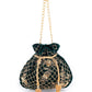 Dark Green Velvet Potli Bag With Golden Embroidery