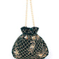 Rajwada Women Dark Green Velvet Potli Bag With Golden Embroidery