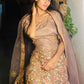 Brown Silk Blend Embroidered Stitched Lehenga Choli
