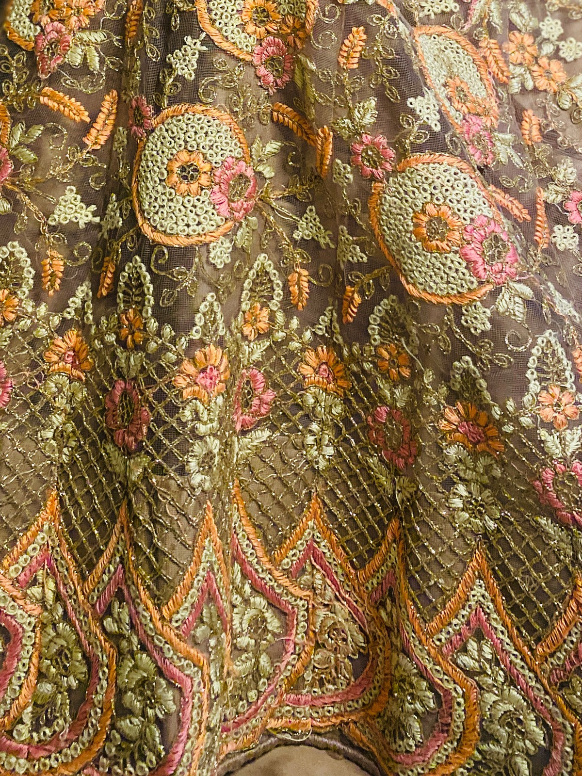 Brown Silk Blend Embroidered Stitched Lehenga Choli