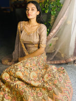 Brown Silk Blend Embroidered Stitched Lehenga Choli