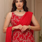 Rajwada Women Red Faux Georgette Embroidered Semi Stitched Palazzo Suit