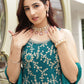 Rajwada Women Teal Faux Georgette Embroidered Semi Stitched Palazzo Suit
