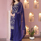 Rajwada Women Blue Faux Georgette Embroidered Semi Stitched Palazzo Suit