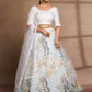 White Net Printed Semi Stitched Lehenga Choli