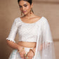 White Net Printed Semi Stitched Lehenga Choli