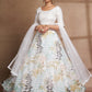 White Net Printed Semi Stitched Lehenga Choli