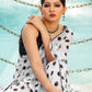 White Georgette Polka Dots Saree With Unstitched Blouse