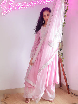 Rajwada Women Pink Color Georgette Plazzo Semi Stitched Suit