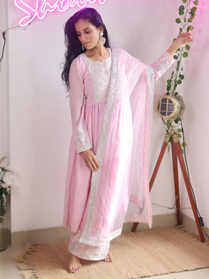 Rajwada Women Pink Color Georgette Plazzo Semi Stitched Suit