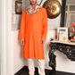 Rajwada Orange Solid Cotton Polyester Kurta Set For Men