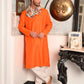 Rajwada Orange Solid Cotton Polyester Kurta Set For Men