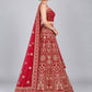 Red Silk Blend Embroidered Lehenga