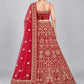 Red Silk Blend Embroidered Lehenga