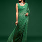 Rajwada Women Green Georgette Designer Sequins Saree With Unstitched Blouse