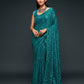 Rajwada Women Teal Georgette Designer Sequins Saree With Unstitched Blouse