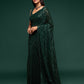 Rajwada Women Georgette Green Designer Sequins Saree With Unstitched Blouse